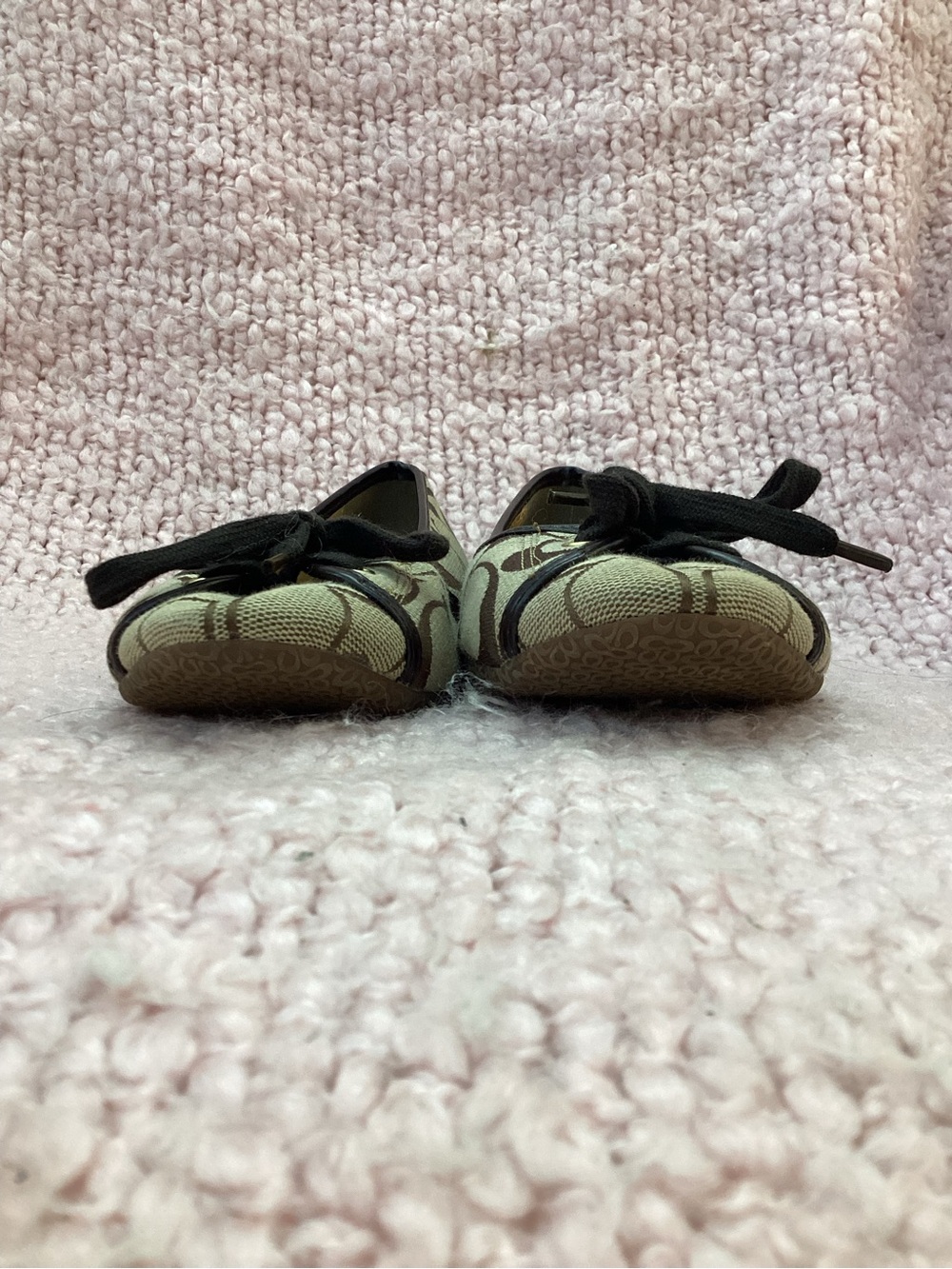 Coach Tan Signature Canvas Ballet Flats with Black Trim - Picture 5 of 11